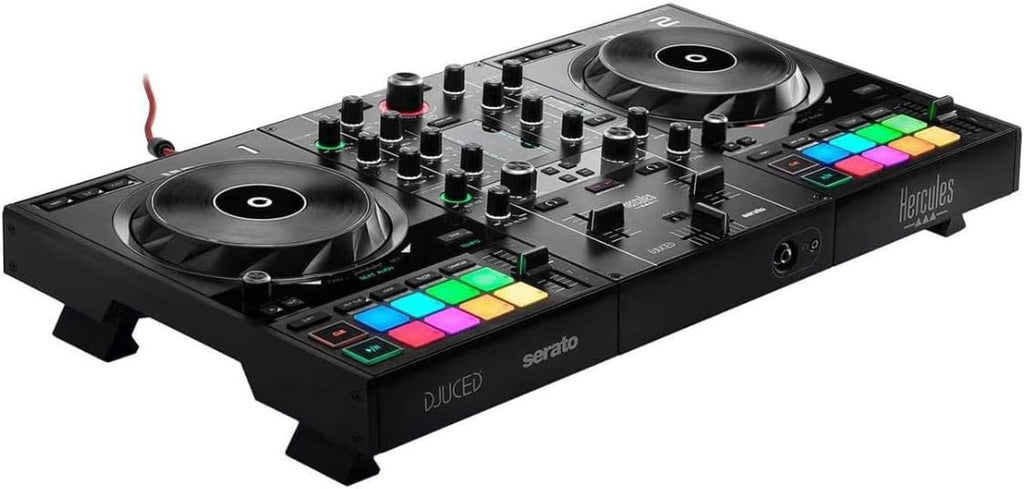 Hercules DJControl Inpulse 500 2-Deck USB DJ Controller Bundle with Laptop Stand, 4-Port USB Hub and Cables (2-Pack) (5 Items)