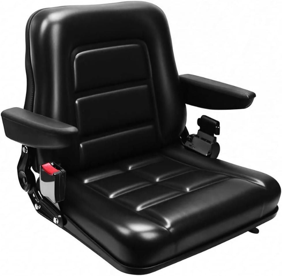 Tractor Seat,Universal Lawn Mower and Forklift Seat with Adjustable Back,Armrest,Slide Rail And Safety Belt,for Tractor,Mower,Excavator,Bucket,Dozer