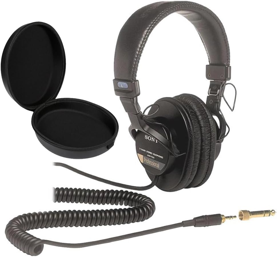Sony MDR7506 Professional Large Diaphragm Headphones Bundle with Headphone Case Black