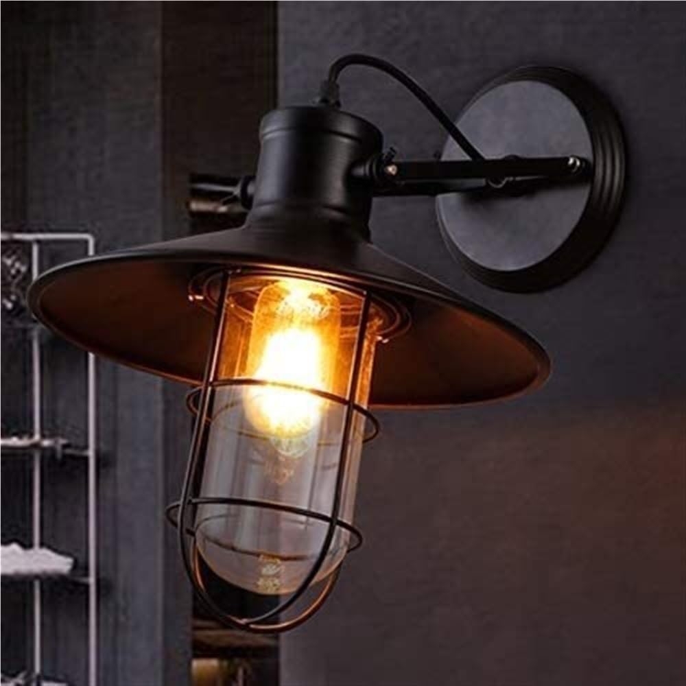 Black Wrought Iron Wall Sconce Retro Farmhouse Barn Wall Light Adjustable Angle Metal Wall Lamp E27 Edison Fixture for Loft Bar Wine Cellar Porch Aisle Decoration