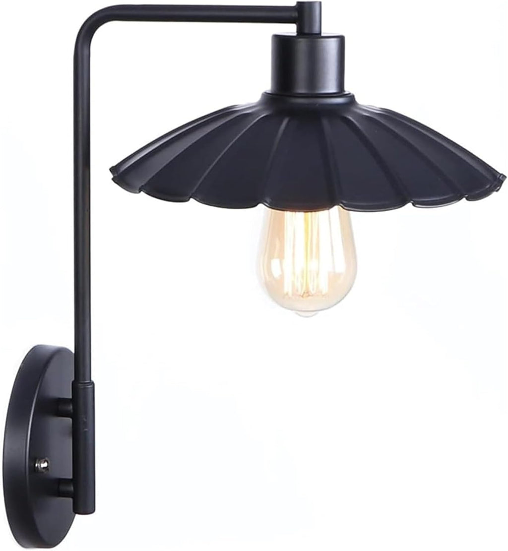 European Wall Light Retro Loft Wall Lamp V-intage Wrought Iron Lampshade Lighting Fixture Bedroom Bedside Living Room Study Cafe Dining Room Lamp Chandelier(Black)