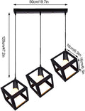 Industrial Pendant Light 3-Light/Retro Hang Lights/E27/Adjustable Chandelier/Square Indoor Light Fixture/Wrought Iron/Cafe/Bar Counter/Kitchen/Black