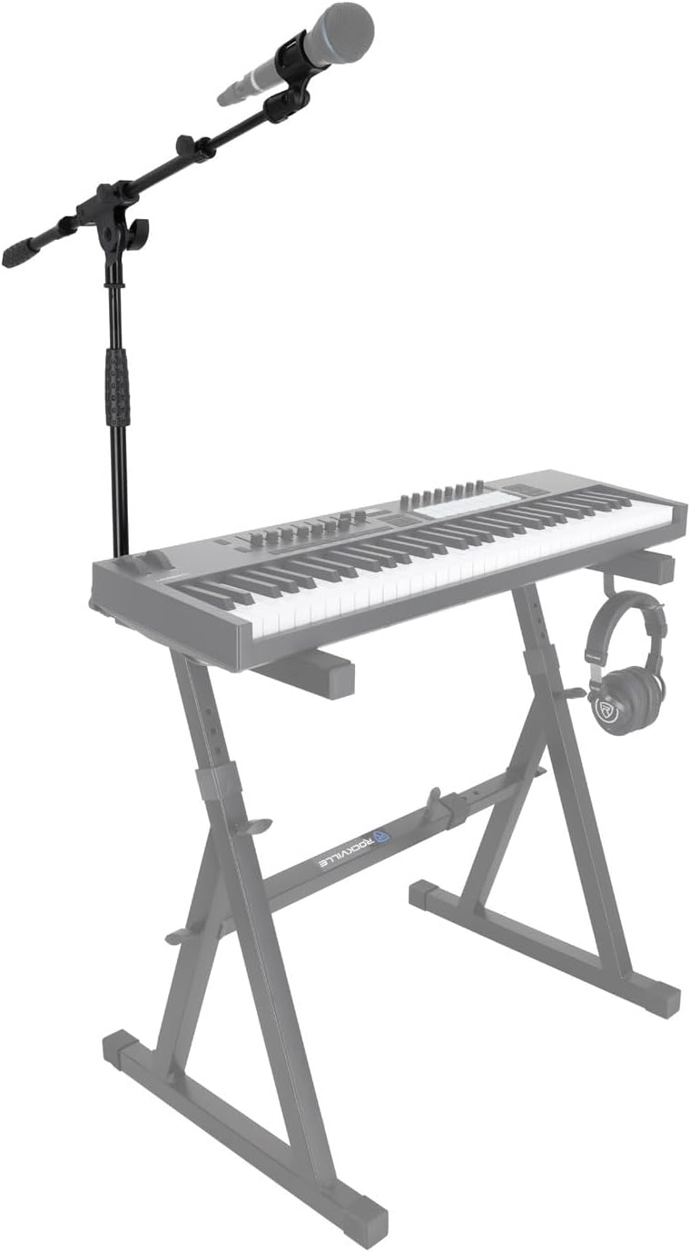 Rockville Z50 Bundle: Z-Style Pro Keyboard Stand with Travel Bag, Adjustable Height & Width, ZLS Laptop Attachment 12-in x 9.5-in Tray, ZMS Microphone Boom Attachment, 3-items
