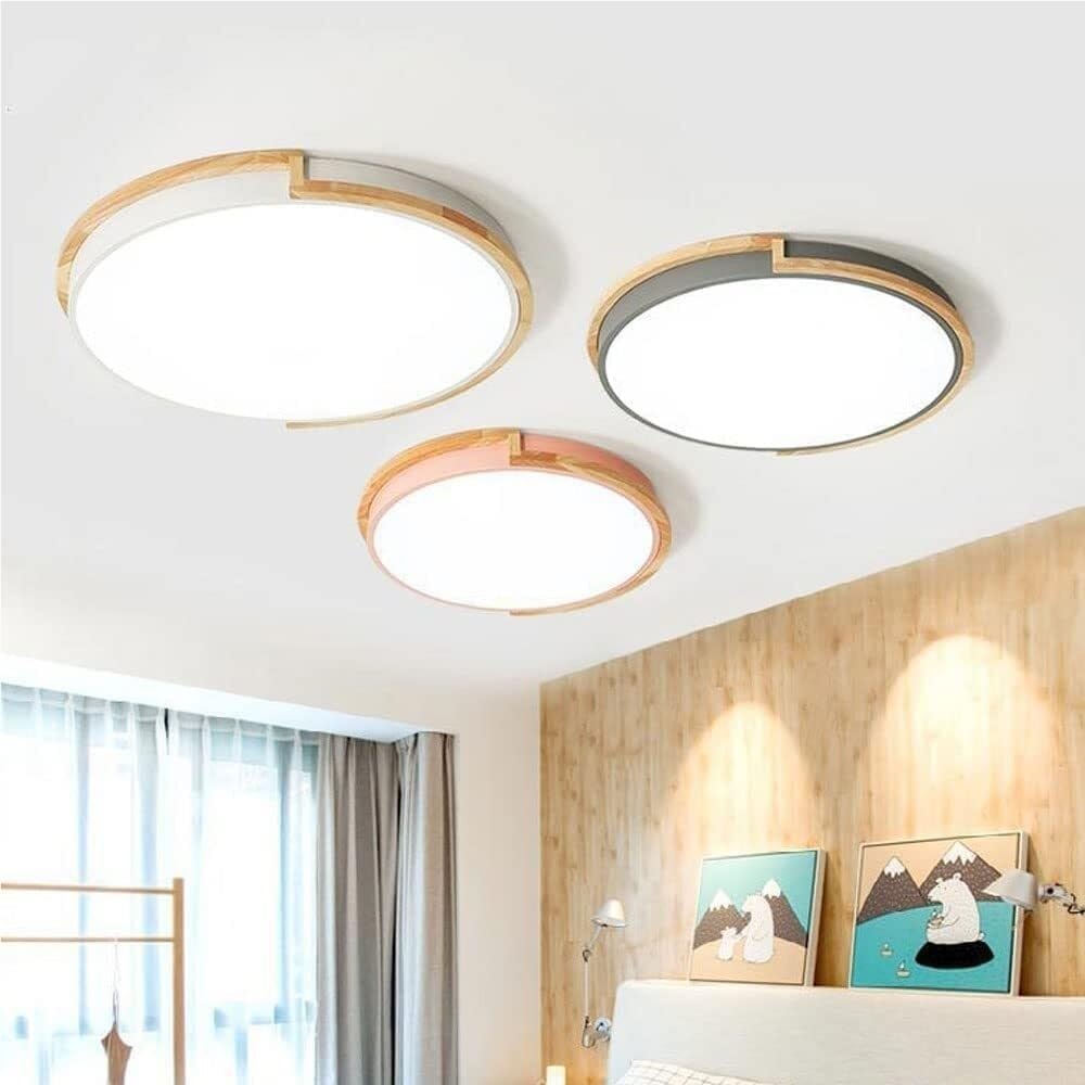 Modern Flush Mount Ceiling Light White Round Wrought Iron & Wood Acrylic Lamp Ultra-Thin Surface Mount Fixture for Living Room Bedroom Hallway(Black,50cm)