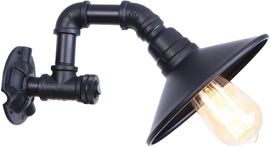 Steam Punk Loft Industrial Sub Black Water Pipe Retro Wrought Iron Wall Lamp Vintage Button Switch E27 Sconce Lights House Restaurant Aisle Lighting Fixtures Luz