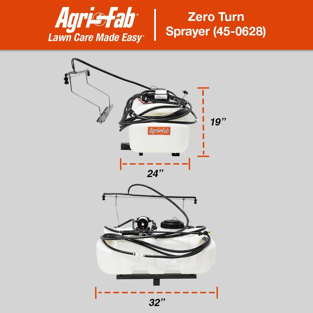 Agri-Fab 45-0628 Zero Turn Riding Lawn Mower Sprayer with Boom and Spray Wand 15 - Gallon Capacity Tank, 2.2 GPM, 100 PSI Sprayer Pump, Universal Design fits Many Zero Turn Brands