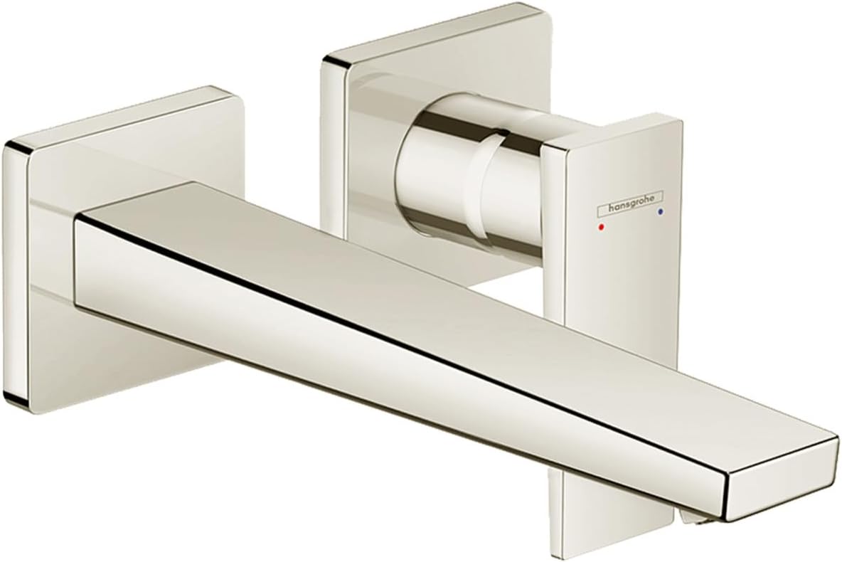 hansgrohe Metropol Modern 1-Handle 2-Hole 5-inch Tall Wall Mounted Bathroom Faucet in Polished Nickel, 32526831