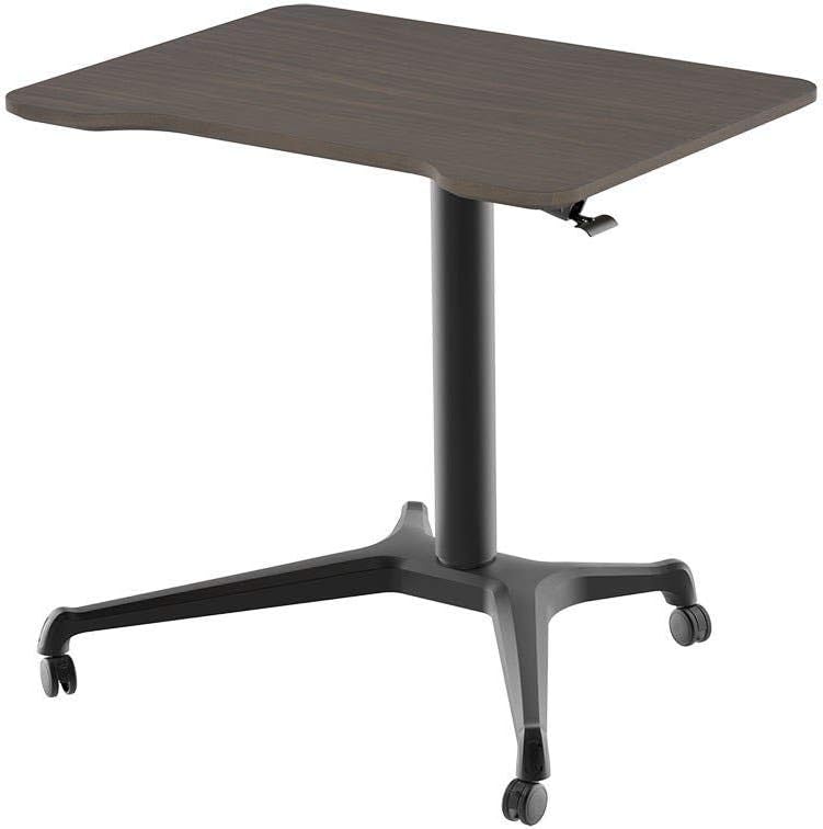 Monoprice Gas-Lift Sit-Stand Rolling Laptop Riser Desk - Dark Walnut (31.5 x 23.5in) Table Top for Single Display, Height Adjustable 29.5'-42.3' Max,Brown