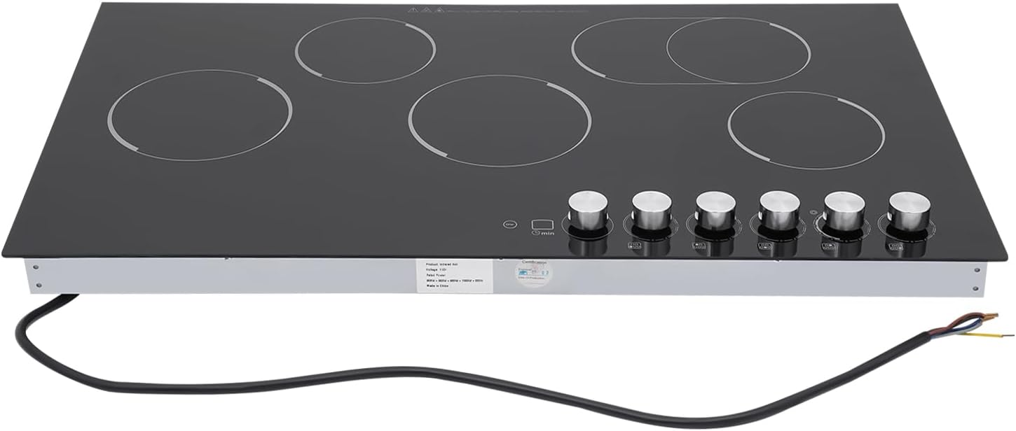 5 Burner Electric Cooktop, 35.5 Inch Touch Control Electric Stove Top with 5 Heating Level & Overheat Protection, Child Lock, 1 Waterproof Tape, Countertop/Embedded Mount Electrics Stovetop Burner