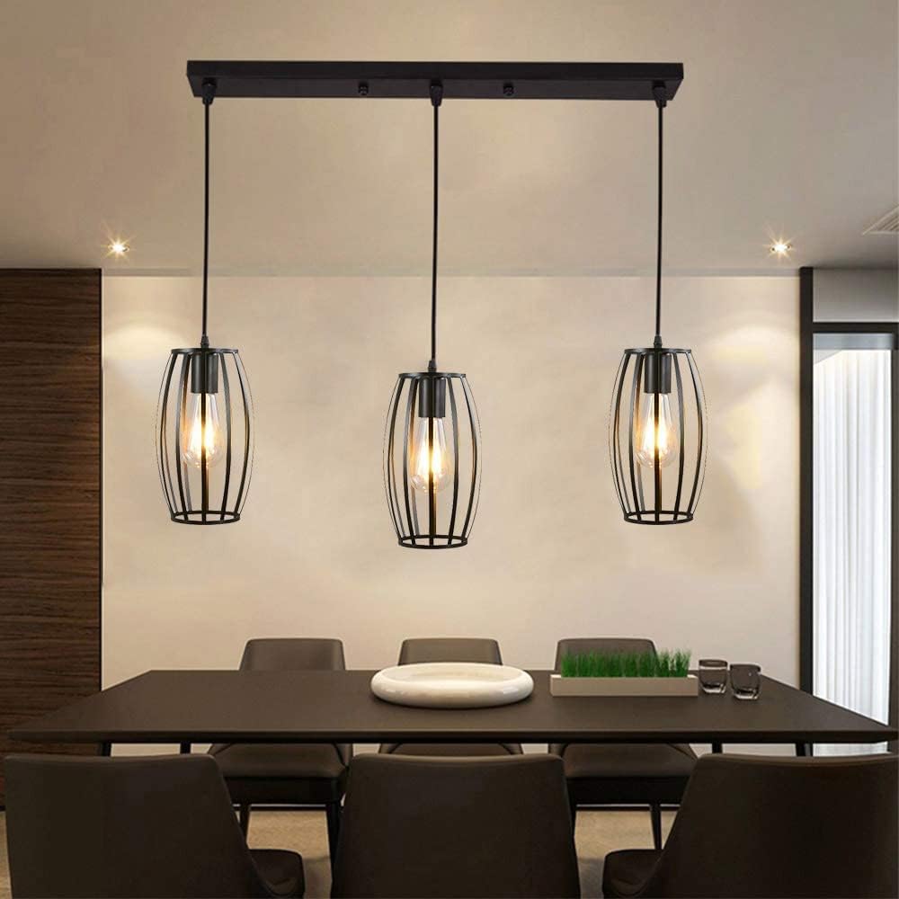 Chandelier Light Vintage Metal Cage Pendant Light Retro Industrial Hanging Lamp Black Wrought Iron Ceiling Chandelier E26 Bulbs Fixture for Dining Room Restaurant Living Room Bedroom Bar Hanging Ceili
