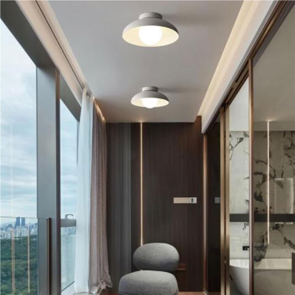 Japanese Style Hanging Lamp G9 Ceiling Light Round Glass Wrought Iron Fixture for Aisle Corridor Kitchen Bedroom Porch Homestay(White)