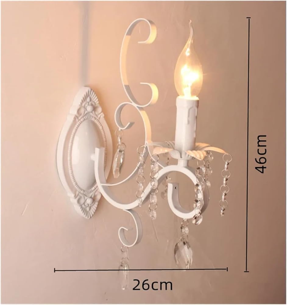 European Classic Vintage Wall lamp Black Wrought Iron Body Crystal Deco Candle Light Fixture for Living Room Bedroom Stairs(Clear 1light)(Clear,1light)