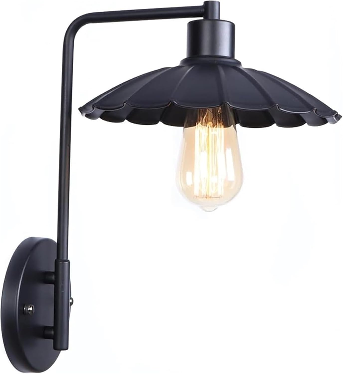 European Wall Light Retro Loft Wall Lamp V-intage Wrought Iron Lampshade Lighting Fixture Bedroom Bedside Living Room Study Cafe Dining Room Lamp Chandelier(Black)