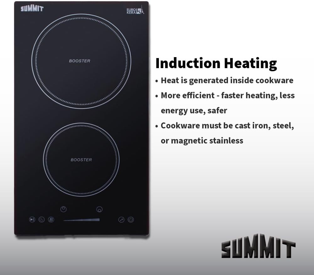 Summit 12' 2 zone Electric Cooktop. 208-240V Induction Cooktop, ADA Compliant, Black- SINC2B230B