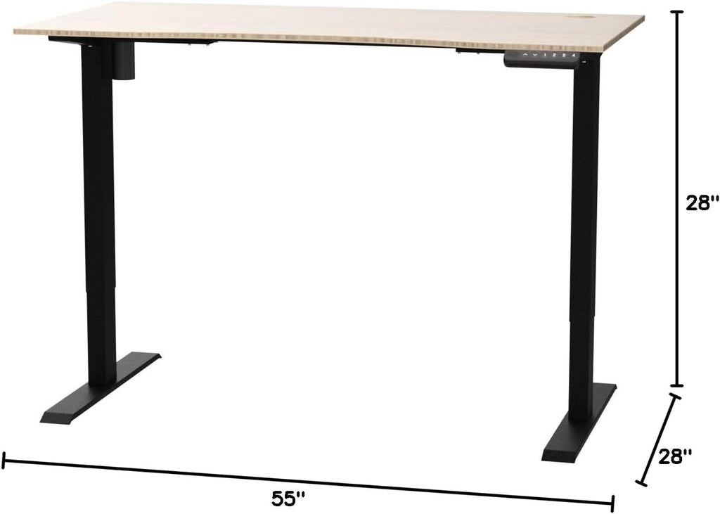 FLEXISPOT EN2 Bamboo Standing Desk with Clamp Power Strip, 55 x 28 Electric Stand Up Height Adjustable Desk with Cable Management (Black Frame + 55' Bamboo Top, 2 Packages)