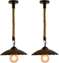 Wall Lights, 2 Pack Pendant Light, Barn Ceiling Light Black Industrial Hanging Light Fixture for Modern Farmhouse Kitchen Dining Room Bar Lighting, Wrought Iron Hemp Rope Chandeliers Hang(A)