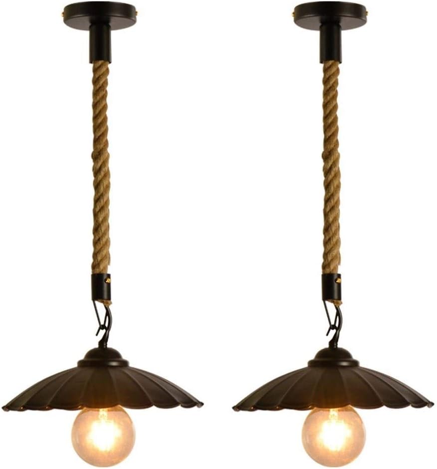 Wall Lights, 2 Pack Pendant Light, Barn Ceiling Light Black Industrial Hanging Light Fixture for Modern Farmhouse Kitchen Dining Room Bar Lighting, Wrought Iron Hemp Rope Chandeliers Hang(A)