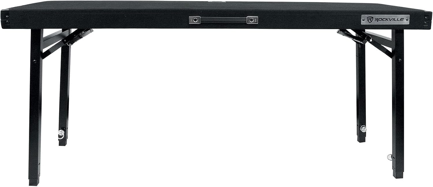 Rockville RTBL4 Adjustable Height DJ Table Folding Legs 20x60 Inch, Portable, Non-Slip Surface, Carry Bag Included, for Mobile DJs and Event Performers