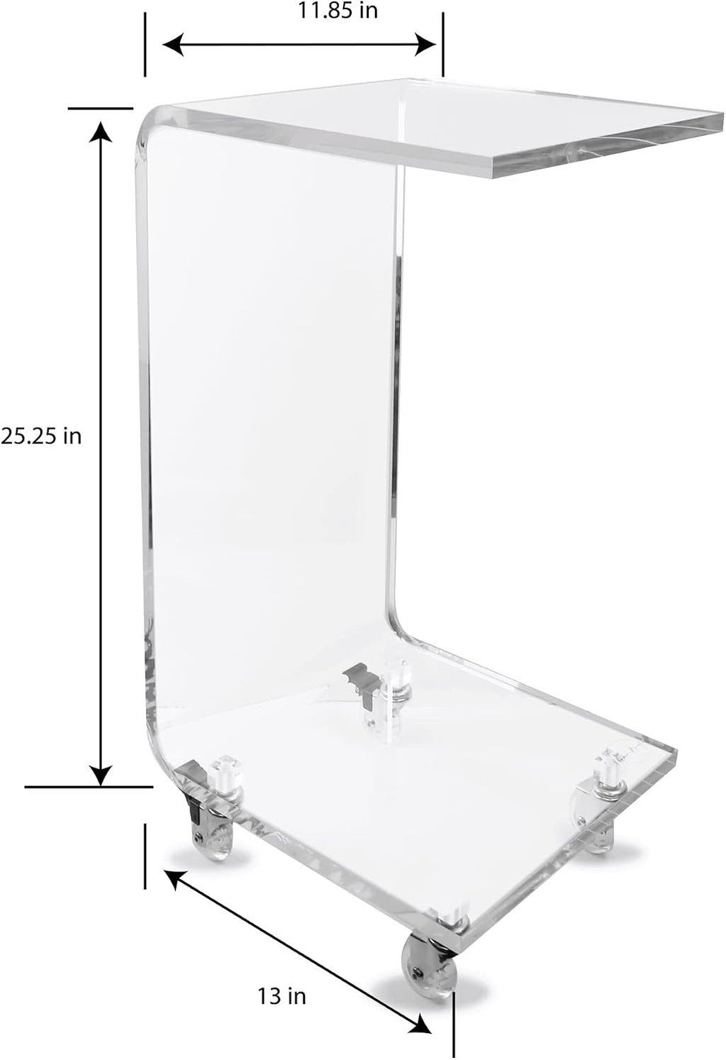Designstyles Acrylic C Table - Small Side Table Living Room Decor - Slim C-Shaped End Table for Sofa with Wheels - Drink Table, TV Tray Table, Horizontal Laptop Stand for Couch (Clear)