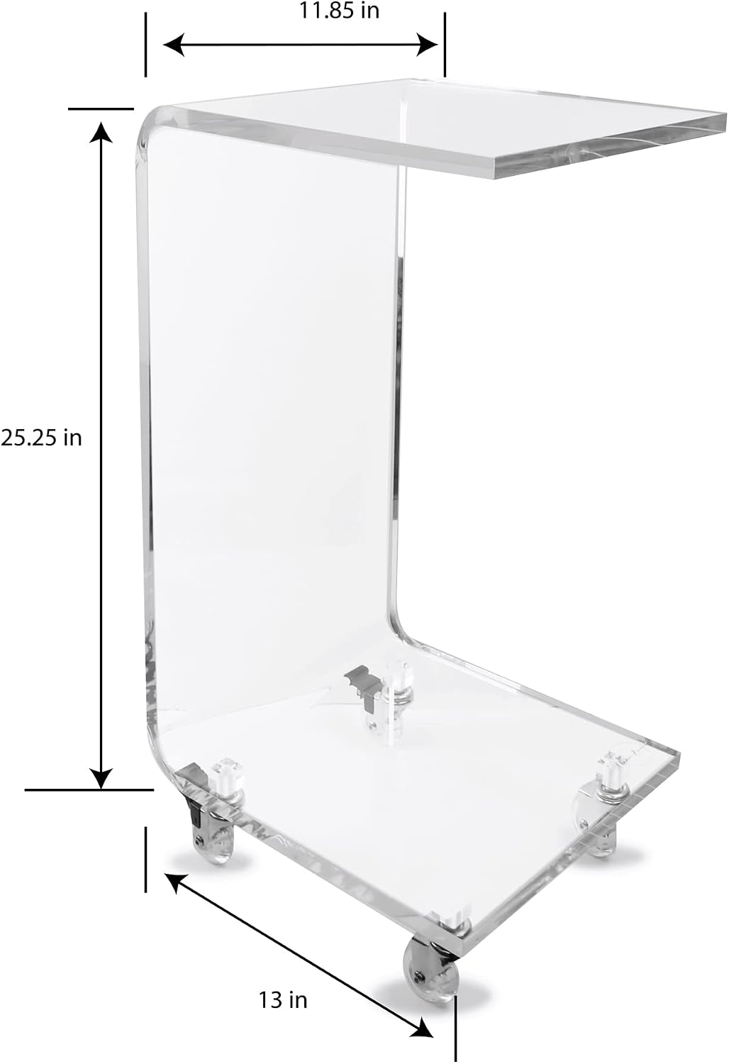 Designstyles Acrylic C Table - Small Side Table Living Room Decor - Slim C-Shaped End Table for Sofa with Wheels - Drink Table, TV Tray Table, Horizontal Laptop Stand for Couch (Clear)