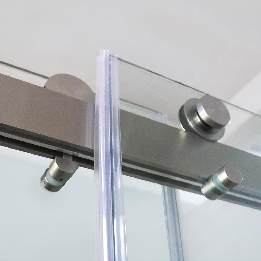 Favfurish Frameless Shower Door 60'x76'-3/8'(10mm) Tempered Glass Double Sliding Bathroom Door,Brushed Nickel Stainless Steel,Soft Closing Design (SGCC Certified)