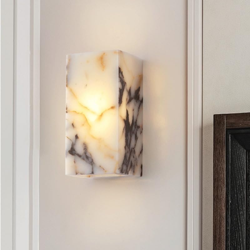 LED Indoor Wall Light, Luxury Black Cuboid Natural Stone Wall Lamp High-end Bedroom Bedside LED Sconce Living Room Bathroom Waterproof Lighting Fixture