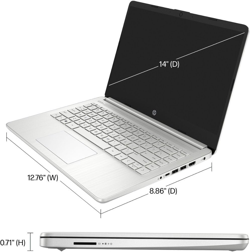 HP 14 Ultralight Laptop for Student and Business, Intel Core N4120 (4-Core), 8GB RAM, 128GB Storage, 1 Year Office 365, Win 11 S, HDMI, WiFi, USB-A&C, MASDROW Accessories