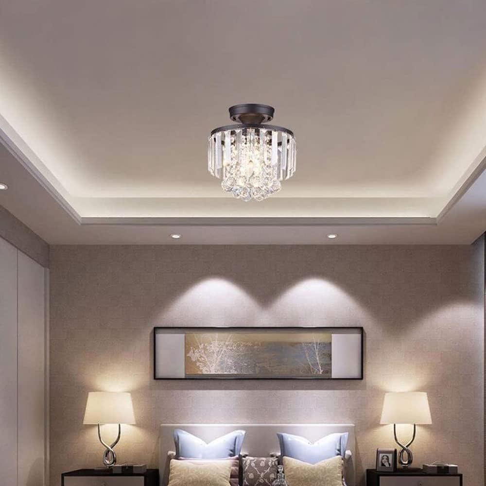 Chandelier, Black Wrought Iron Crystal Ceiling Lamp Bedroom Living Room Dining Room Ceiling Light Home Aisle Corridor Lighting Fixtures Entrance Hall Lights