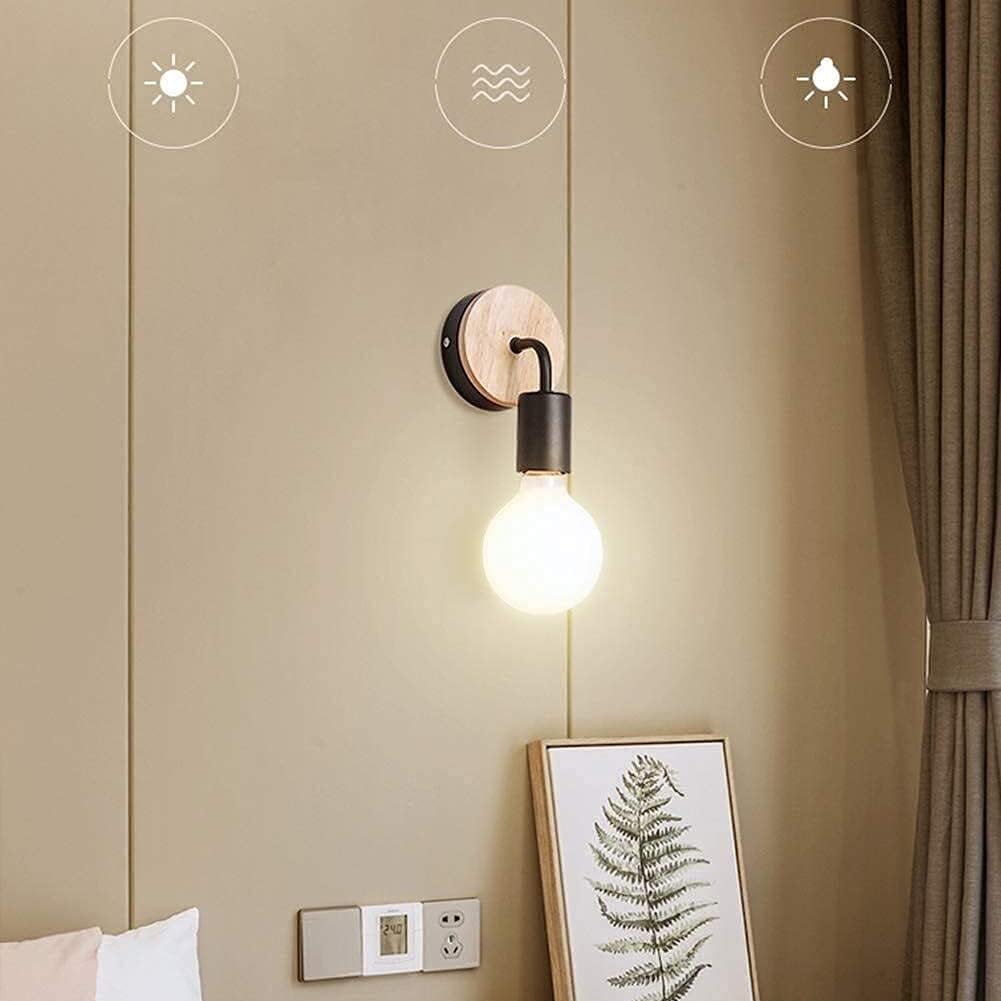 E27 Solid Wood Wall Lamp 350° Rotatable Lights Wrought Iron Holder Bathroom Make-up Light Indoor Decoration Modern Black Mirror