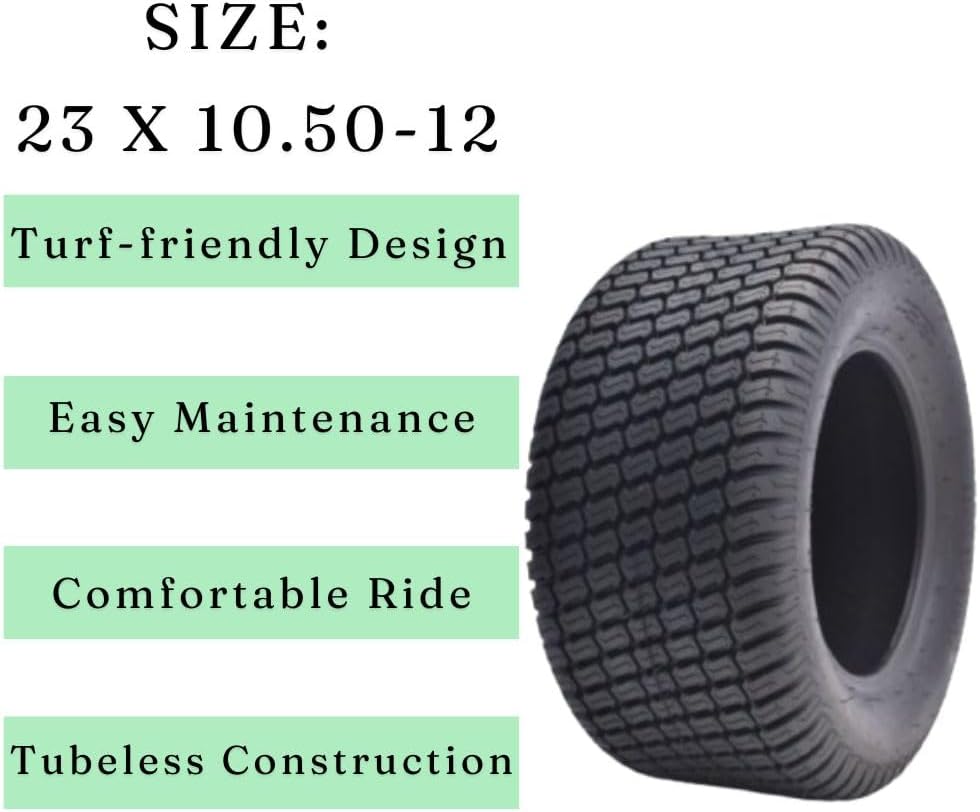 Dayrim 23X10.5-12 Lawn Mower Tires, Set of 2, 4-Ply Tubeless Turf Tread, for Garden Tractor & Riding Mower,Golf Cart Tires