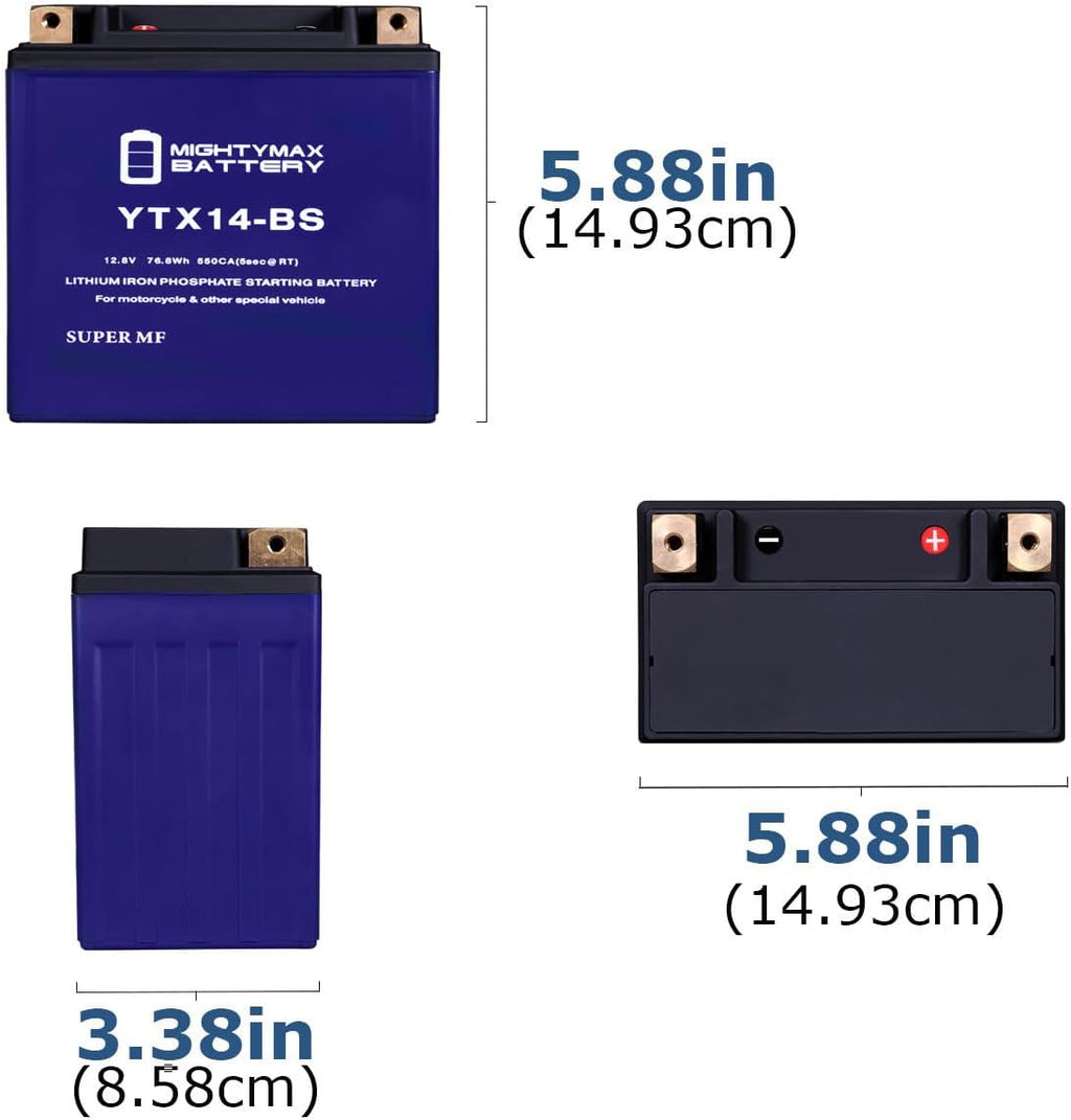 Mighty Max Battery Mighty Max Battery YTX14-BS LIFEPO4-12 Volt 12 AH, 400 CCA, Lithium Iron Phosphate (LiFePO4) Battery