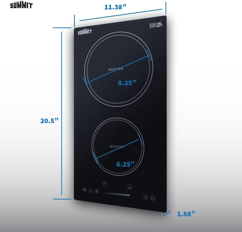 Summit 12' 2 zone Electric Cooktop. 208-240V Induction Cooktop, ADA Compliant, Black- SINC2B230B