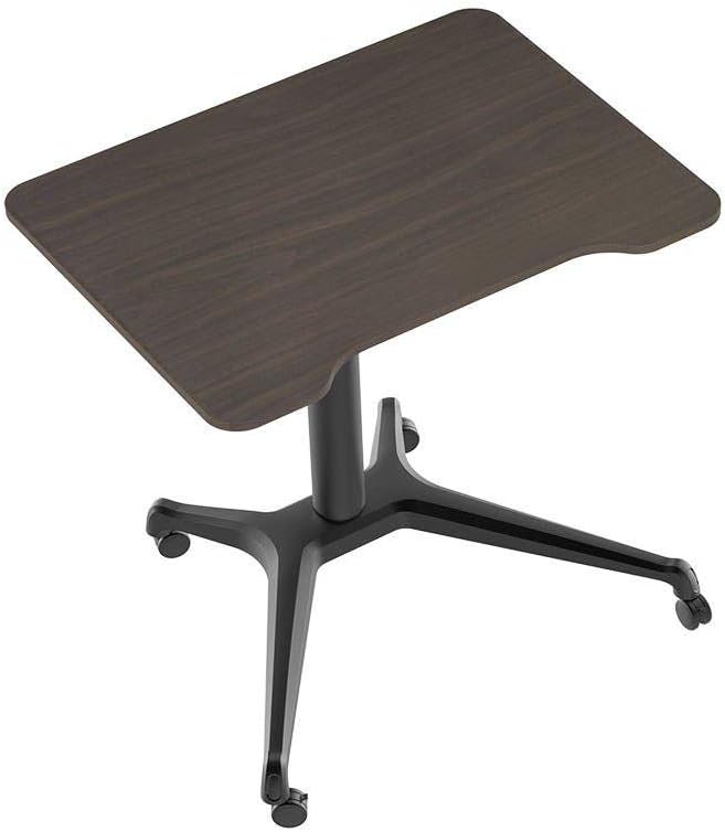 Monoprice Gas-Lift Sit-Stand Rolling Laptop Riser Desk - Dark Walnut (31.5 x 23.5in) Table Top for Single Display, Height Adjustable 29.5'-42.3' Max,Brown