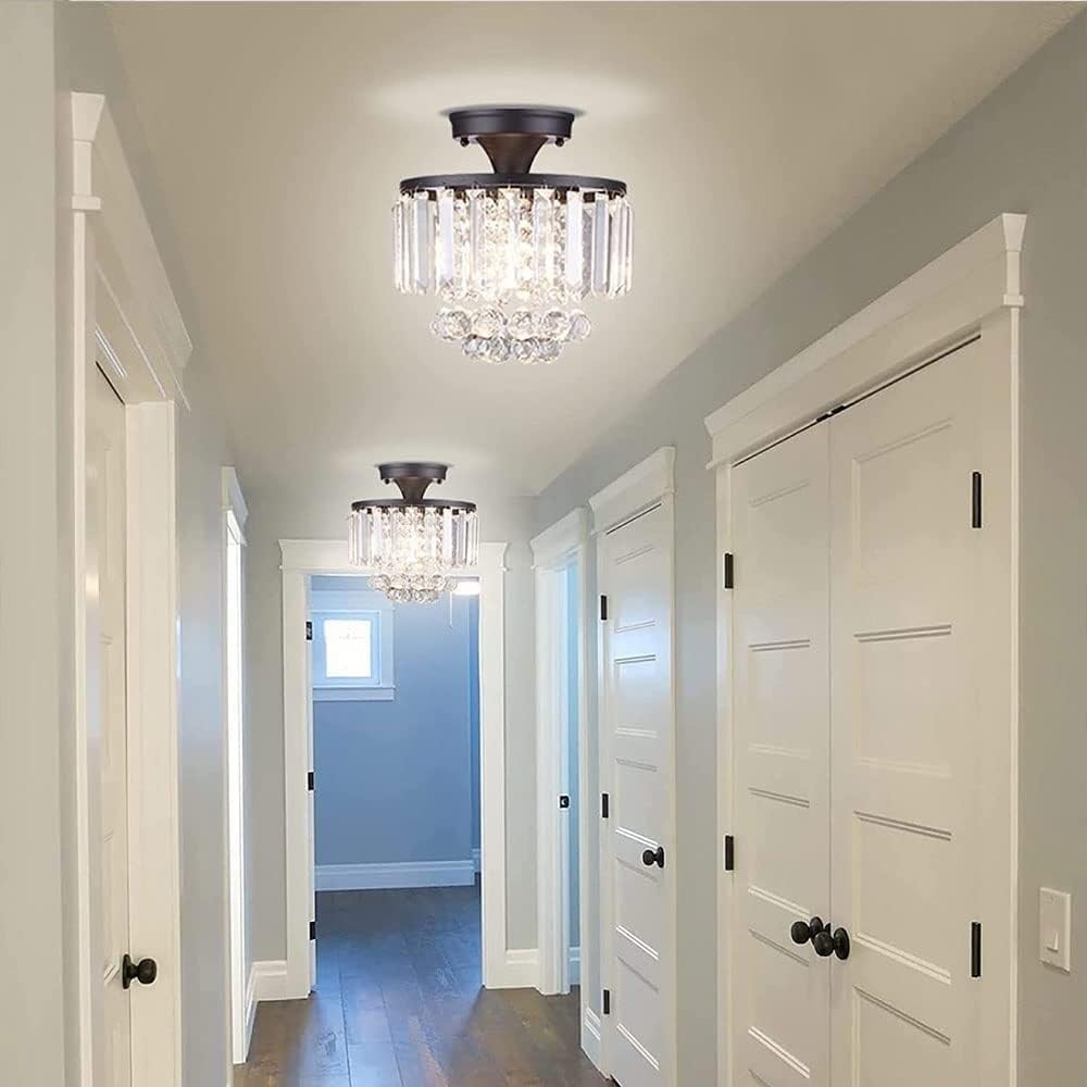 Chandelier, Black Wrought Iron Crystal Ceiling Lamp Bedroom Living Room Dining Room Ceiling Light Home Aisle Corridor Lighting Fixtures Entrance Hall Lights
