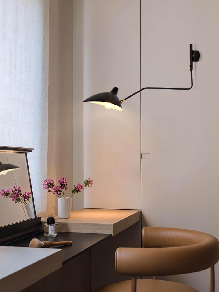 Sconce Wall Lighting Nordic Retro Wall Lamp Wrought Iron Wall Lamp Industrial Wind Long Rod Rocker Bedroom Bathroom Light Fixtures