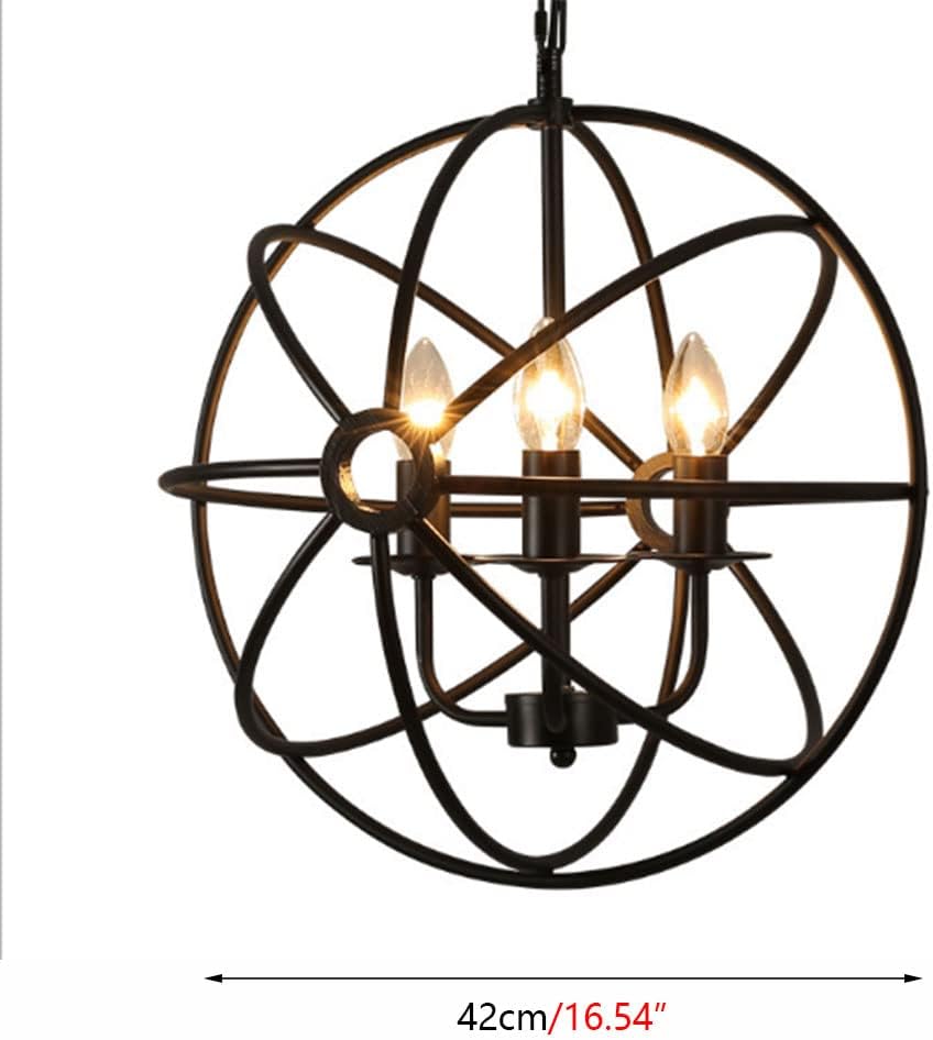 Chandelier, Black Sphere Chandelier Bar Kitchen Dining Room Round Ball Pendant Light V-intage Industrial Lustre Rustic Wrought Iron E27 Ceiling Hanging Fixtures Lighting Interesting Life