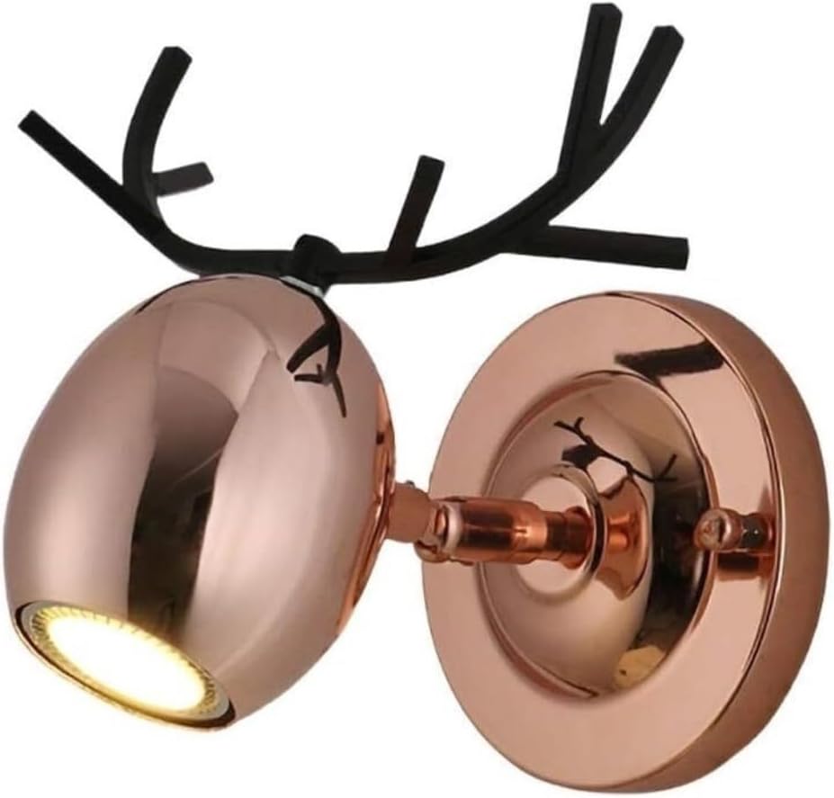 Wall Light Wrought Iron Wall Lamp Nordic Creative Antlers Light Bedroom Sconce for Living Room Bedside Dining Fixtures Decor(Rose Gold)