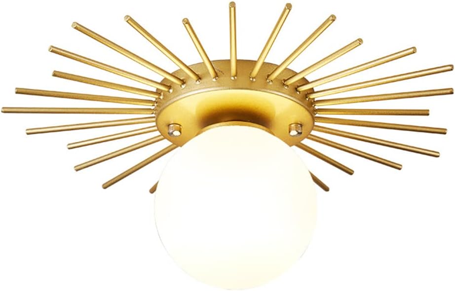 Nordic Round Ceiling Lights Creative Gold LED Flush Mount Lighting Fixture Sun Flower Shape Acrylic Lampshade Wrought Iron Chandelier for Living Room Bedroom Entrance Porch Kitchen (Gold,35CM)