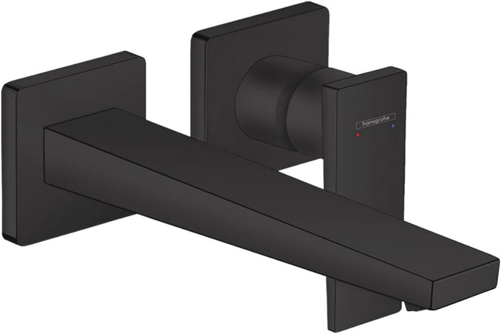 hansgrohe Metropol Modern 1-Handle 2-Hole 5-inch Tall Wall Mounted Bathroom Faucet in Matte Black, 32526671