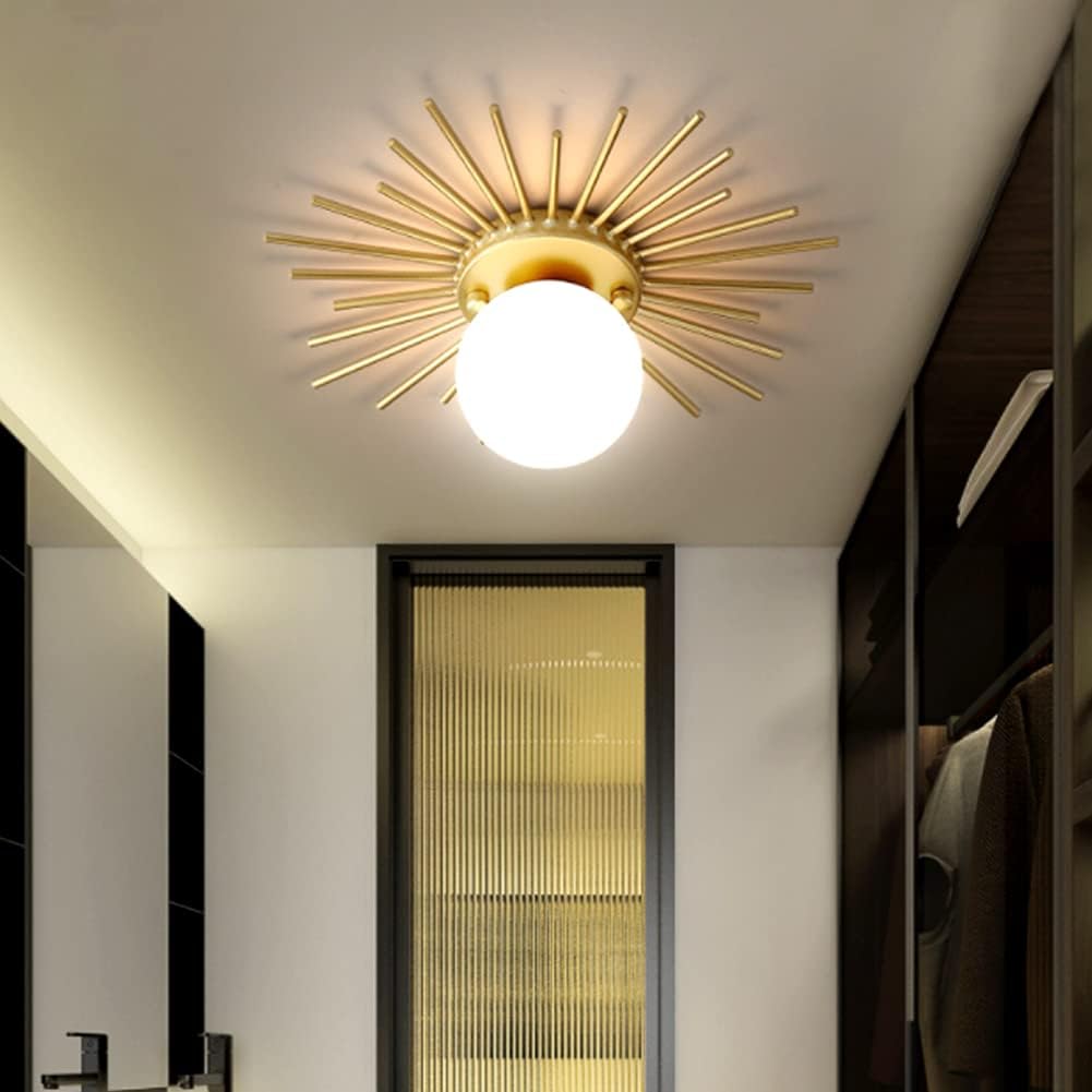 Nordic Round Ceiling Lights Creative Gold LED Flush Mount Lighting Fixture Sun Flower Shape Acrylic Lampshade Wrought Iron Chandelier for Living Room Bedroom Entrance Porch Kitchen (Gold,35CM)