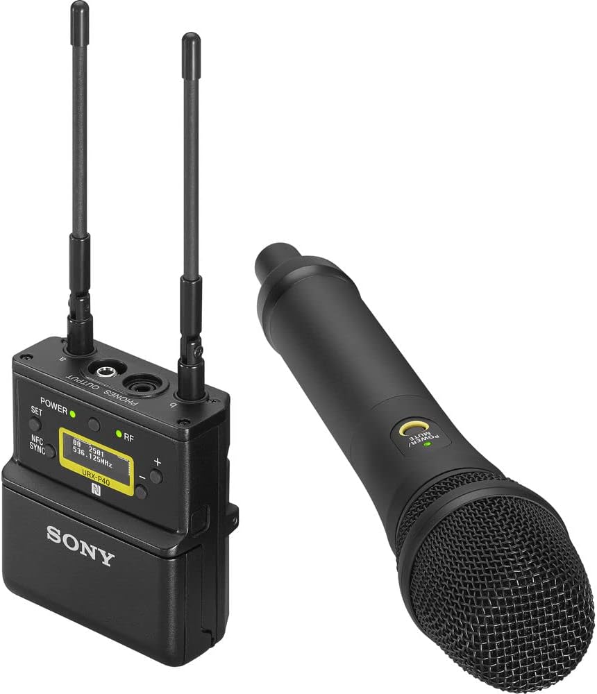 Sony UWP-D22 Camera-Mount Wireless Cardioid Handheld Microphone System (UC14: 470 to 542 MHz) (UWPD22/14) + Headphones + 8 x Rechargeable Batteries + 3.5 mm Auxiliary Cable + Case + More