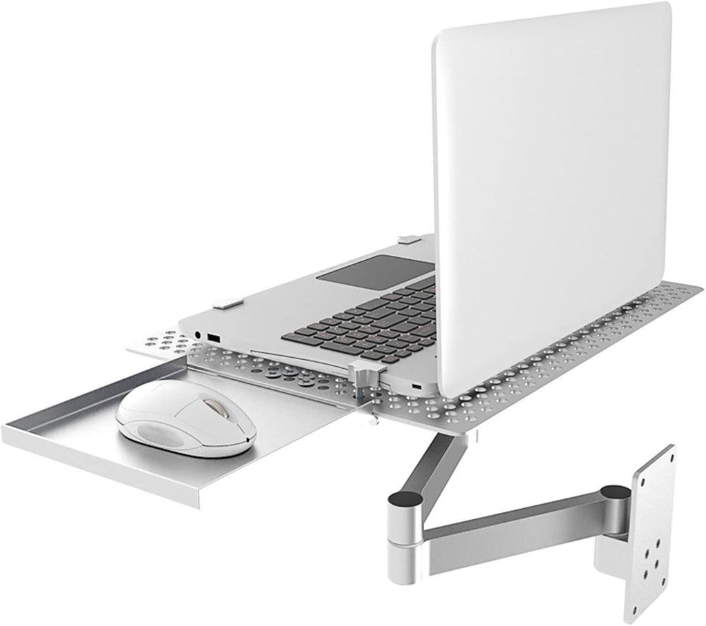 XINGAKA Wall Mounted Laptop Stand, Multifunctional Adjustable Holder Wall Mount Foldable Laptop Holde Notebook Stand with Mouse Tray