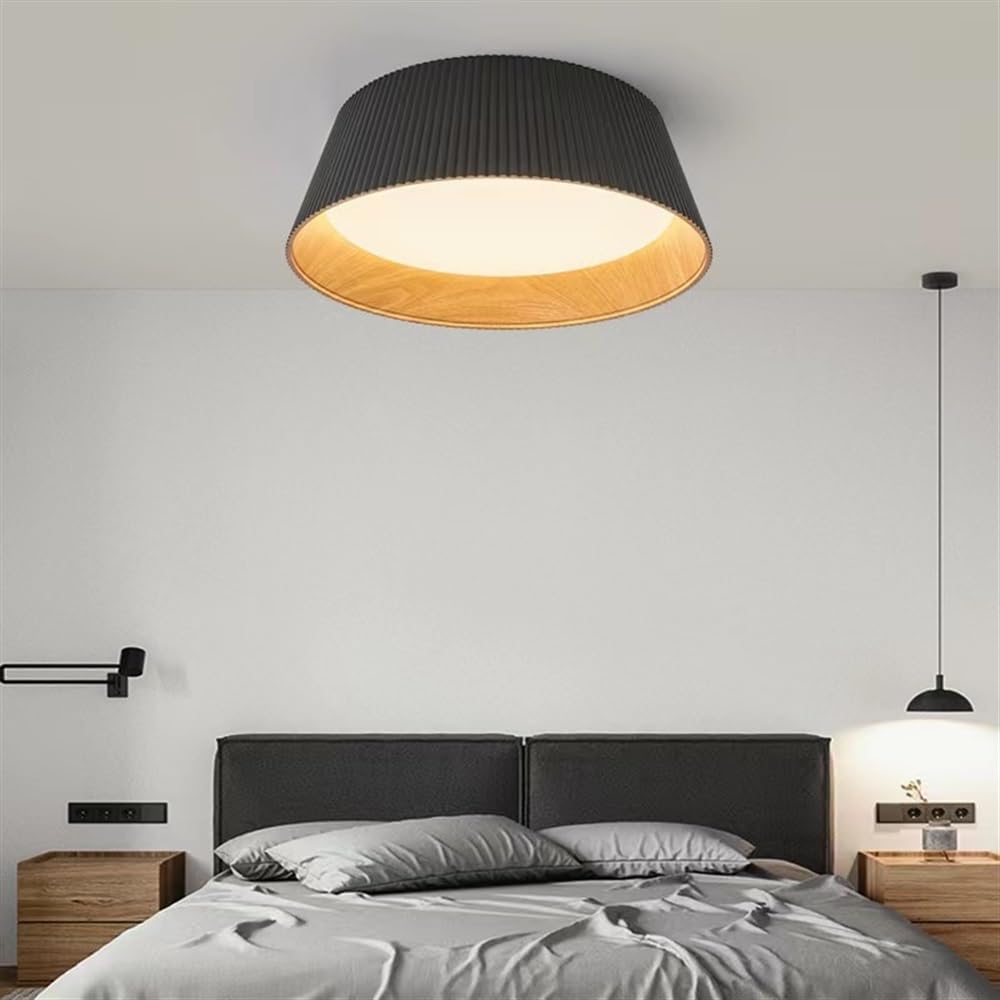 Ceiling Light Fixture, Circular Wrought Iron Wood Grain 18.1' Flush Mount Light Fixture with Acrylic Shade, Ceiling Lamp for Living Room, Hallway, Bathroom, Bedroom, Dimmable(Black)