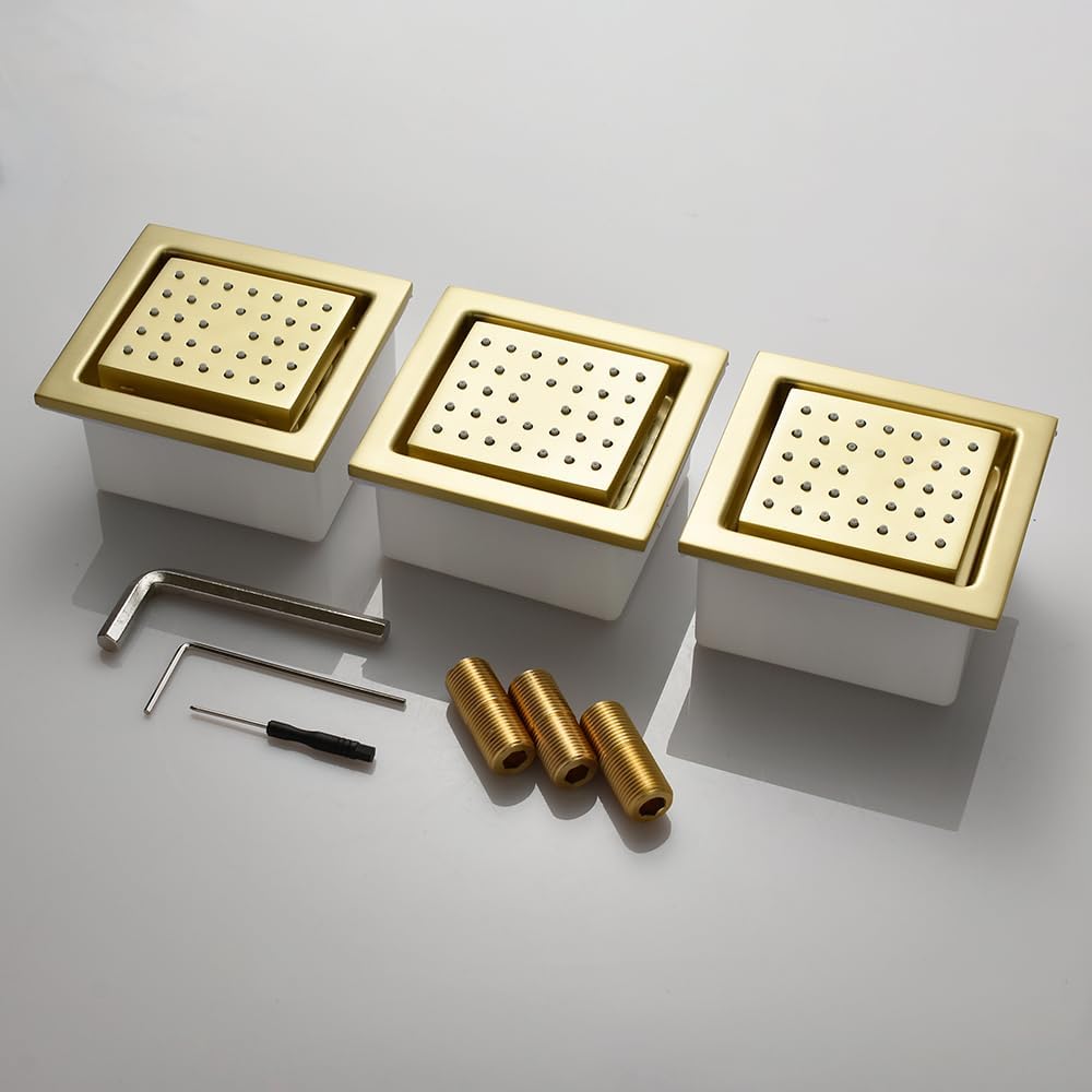 Brushed Gold Digital Display Shower System with 16X24 inch Ceiling Overhead Shower Head(Rain & Waterfall Two Modes), 4 PCS Body Jet and Handheld Spray