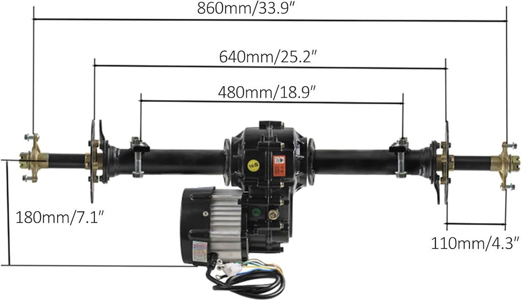48V 1000W Brushless DC Motor Rear Axle Kit with Differential Gearbox, Speed Controller, Wiring Harness & Batteries – Electric Go Kart ATV Buggy DIY Drive System (860mm 34')