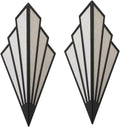 Antique Fan-Shaped Wall Light - Art Deco Wrought Iron Sconce, Linen Lampshade, Unique Triangle Design for Living Room, Bedroom, Aisle - Elegant Wall Lighting Fixture,Black-2 Heads
