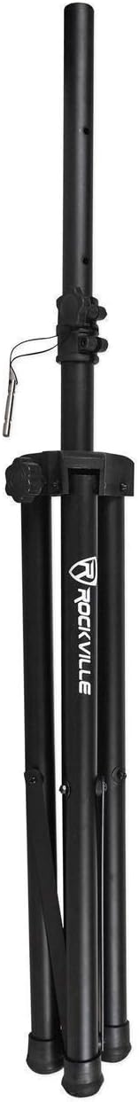 Rockville Bundle: (2) Tripod DJ PA Speaker Stands Bundle with (2) RSC7W White Tripod PA Speaker Stand Scrim Cloth+(2) ACC5 Monitor/Laptop Shelf Accessory for 35MM Pole Mount Speaker Stand (5 Items)