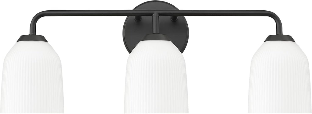 ML Lighting | Norah Collection | 22303-MB | 3 Light Vanity in Matte Black Finish with Opal Ribbed Glass Shade | Versatile Design That adds High-End Texture and Elegance to Your Bathroom
