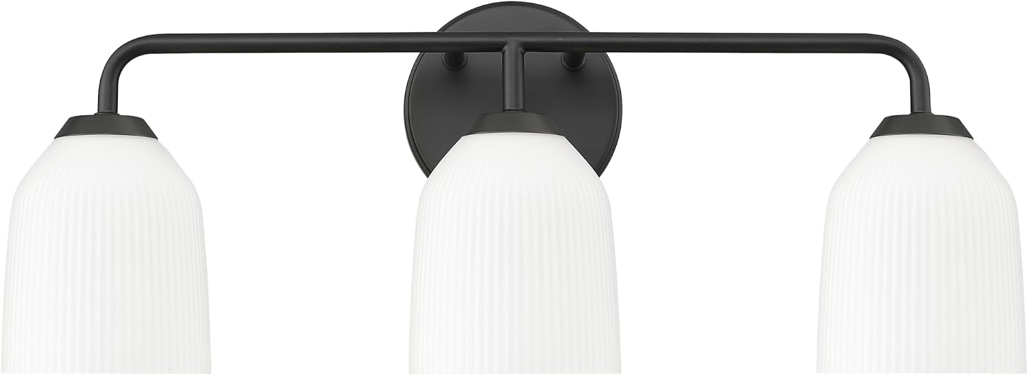 ML Lighting | Norah Collection | 22303-MB | 3 Light Vanity in Matte Black Finish with Opal Ribbed Glass Shade | Versatile Design That adds High-End Texture and Elegance to Your Bathroom