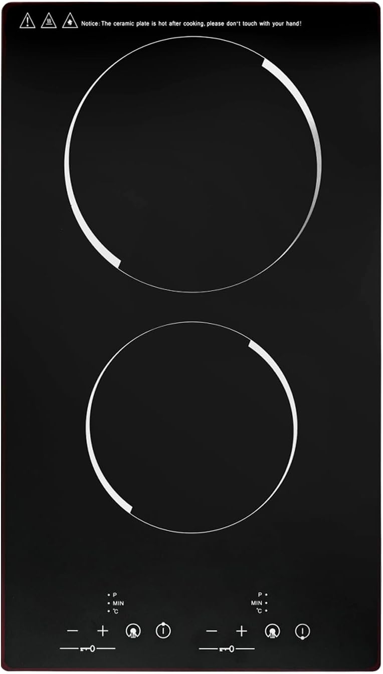 1500W Electric Cooktop, Electric Stove Top with LED display, 110V Intelligent Control Built-in Cooktop, 9 Heating Level, Kid Safety Lock, Sensor Touch Control for Kitchens (2 Burners)